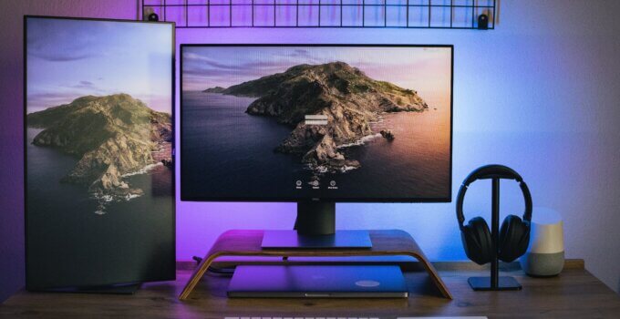 Dual monitor backlit computer setup