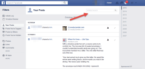 Use the Facebook activity log search box to find posts, pictures, and tags Search box in the Facebook activity log