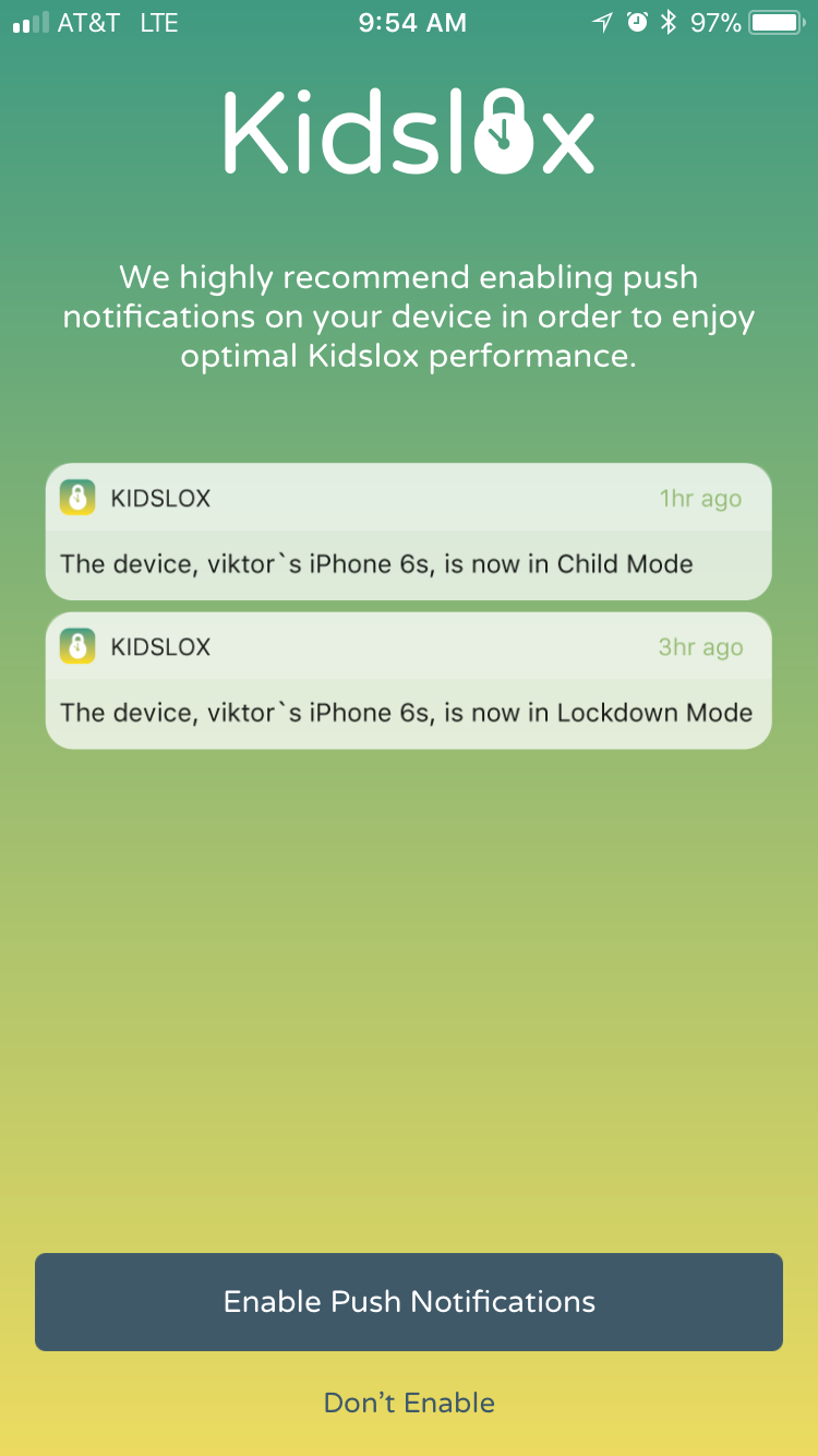 Kidslox Parental Control App Push Notifications