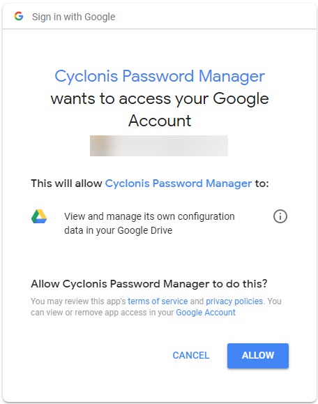 Cyclonis Password Manager - Access Google Account