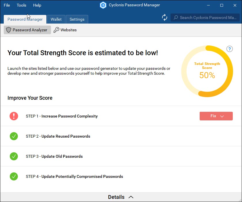Cyclonis Password Manager - Strength Score