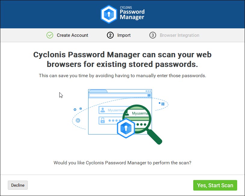 Cyclonis Password Manager - Scan Existing Browser Passwords