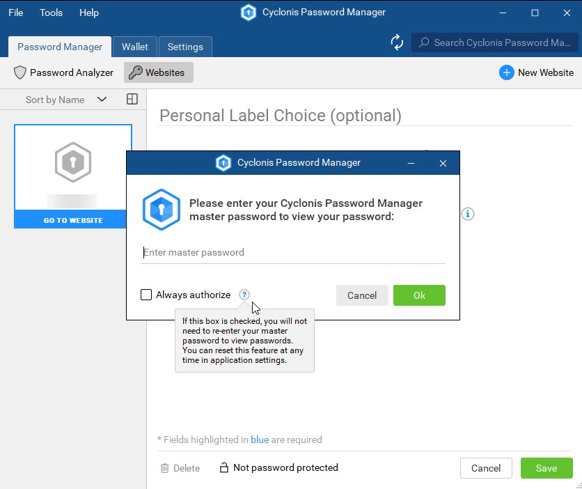Cyclonis Password Manager - View Saved Password