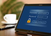 User account is logging in a tablet during coffee break