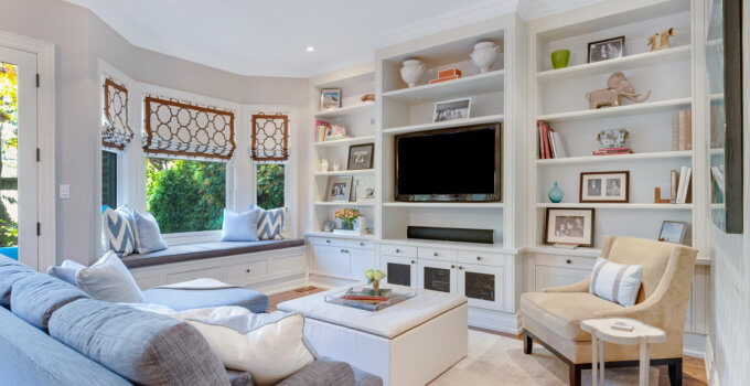 Family room with couch chair and television