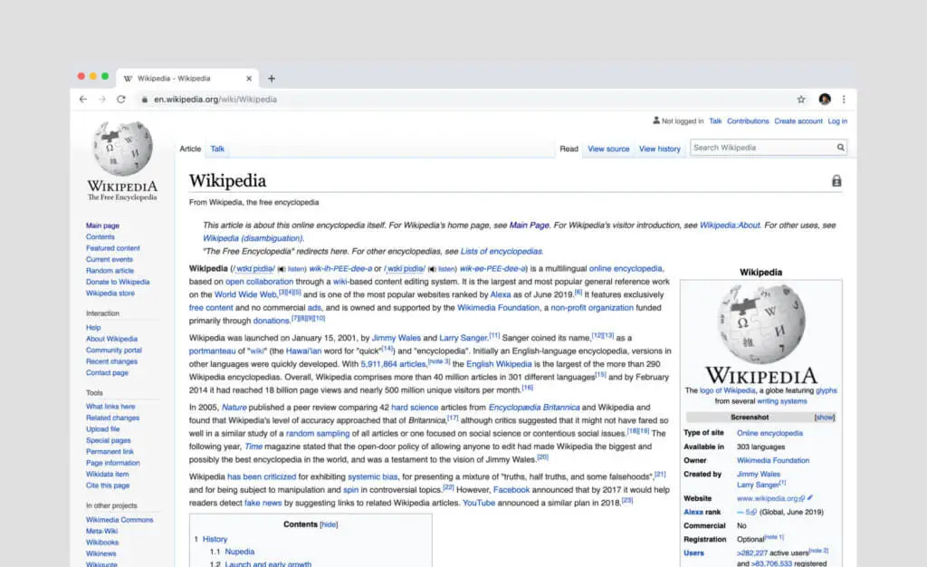 Front page of Wikipedia.com