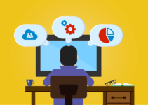 Graphic of developer using online apps to improve productivity