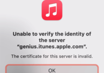 Unable to verify the identity of genius.itunes.apple.com. The certificate for this server is invalid.
