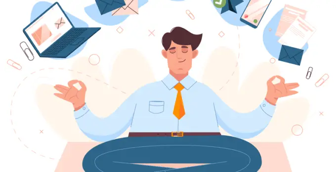 Alternative ways to outsource your IT work - vector image of man doing yoga thinking about work