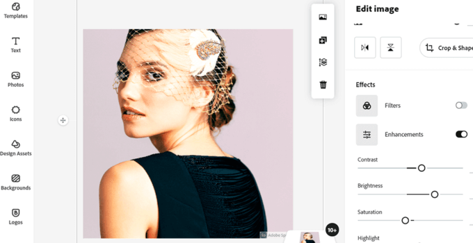 Working in Adobe Spark Online Photoshop editor software