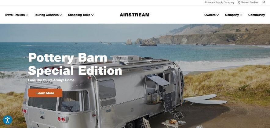 Screen capture of Airstream's WordPress eCommerce site designed to sell.