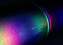 Horizontal Bluetooth speaker with rainbow-colored lights