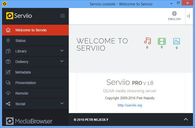Serviio DLNA Server Software user interface