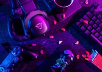 gaming peripherals in a neon light