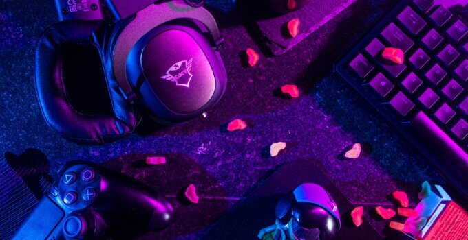 gaming peripherals in a neon light