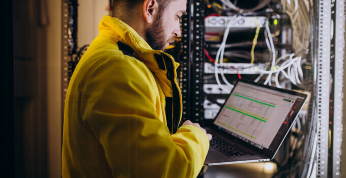 Engineer reviewing hyper converged infrastructure