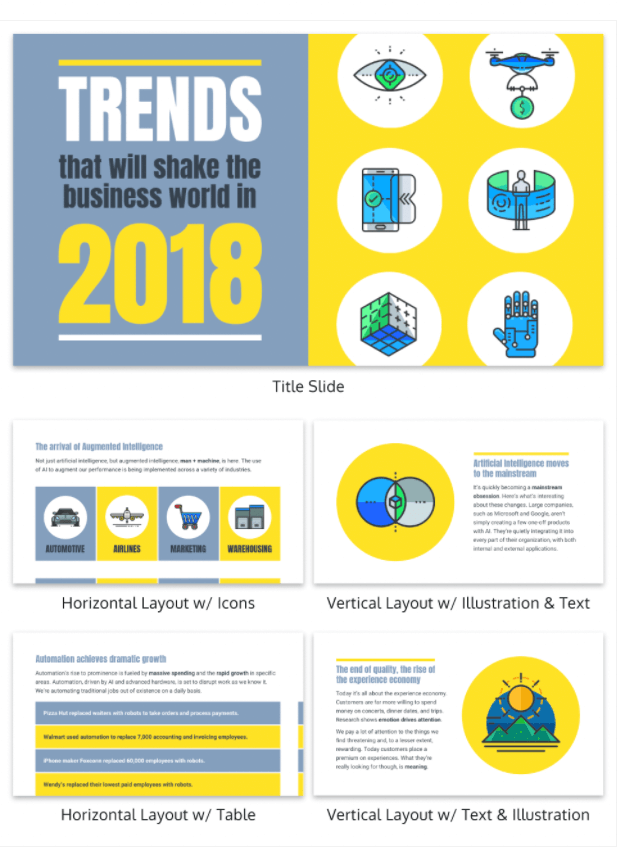 Venngage pitch deck trends Infographic showing Venngage presentation tips and trends.