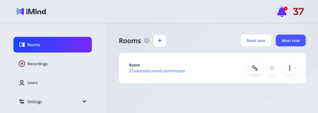 iMind online video conferencing dashboard