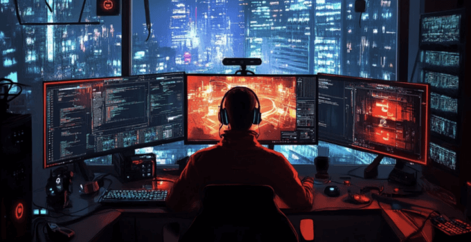 A man playing an interactive PC game using proxy